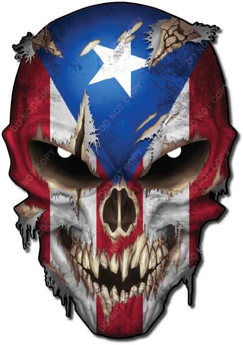 Image of Puerto Rican Country Flag Skull Decal Sticker with Reflective Eyes America Puerto Rico Pride Stickers for Cars Trucks Star Logo Emblem Graphic - Safe for Vehicle Paint - 3M Vinyl Graphic
