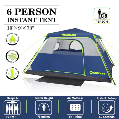 Image of 4 /6 /8 /10 Person Instant Tent, Waterproof Pop Up Tents for Camping with Rainfly, 60 Seconds Easy Setup, Automatic Cabin Tent for Family Camping with Expandable Carry Bag & Upgraded Ventilation