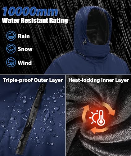 Image of Mens Winter Snow Jacket Waterproof Ski Jackets Snowboard Rain Warm Coat Insulated Hood Fleece Lined