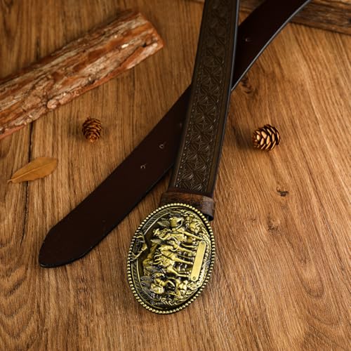 Image of Mastyle Men's Leather Belt with Horse Design Buckle - Adjustable Waist Strap for Jeans and Casual Wear