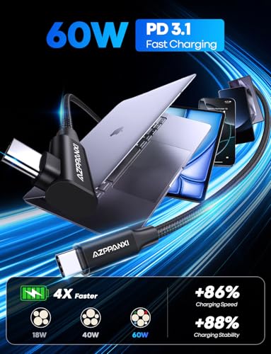 15FT Right Angle USB C to USB C Cable 60W Fast Charging, USBC to USBC Cord, Nylon Braided Extra Long Type C to Type C Charger for iPhone 17/16/15 Pro Max, MacBook Pro/Air, iPad Pro, Samsung Galaxy S25 - image 3