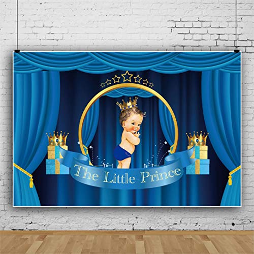Baocicco 65x5ft Polyester Backdrop Royal Baby Shower Backdrop Welcome The Little Prince Royal Blue Curtains Golden Crown