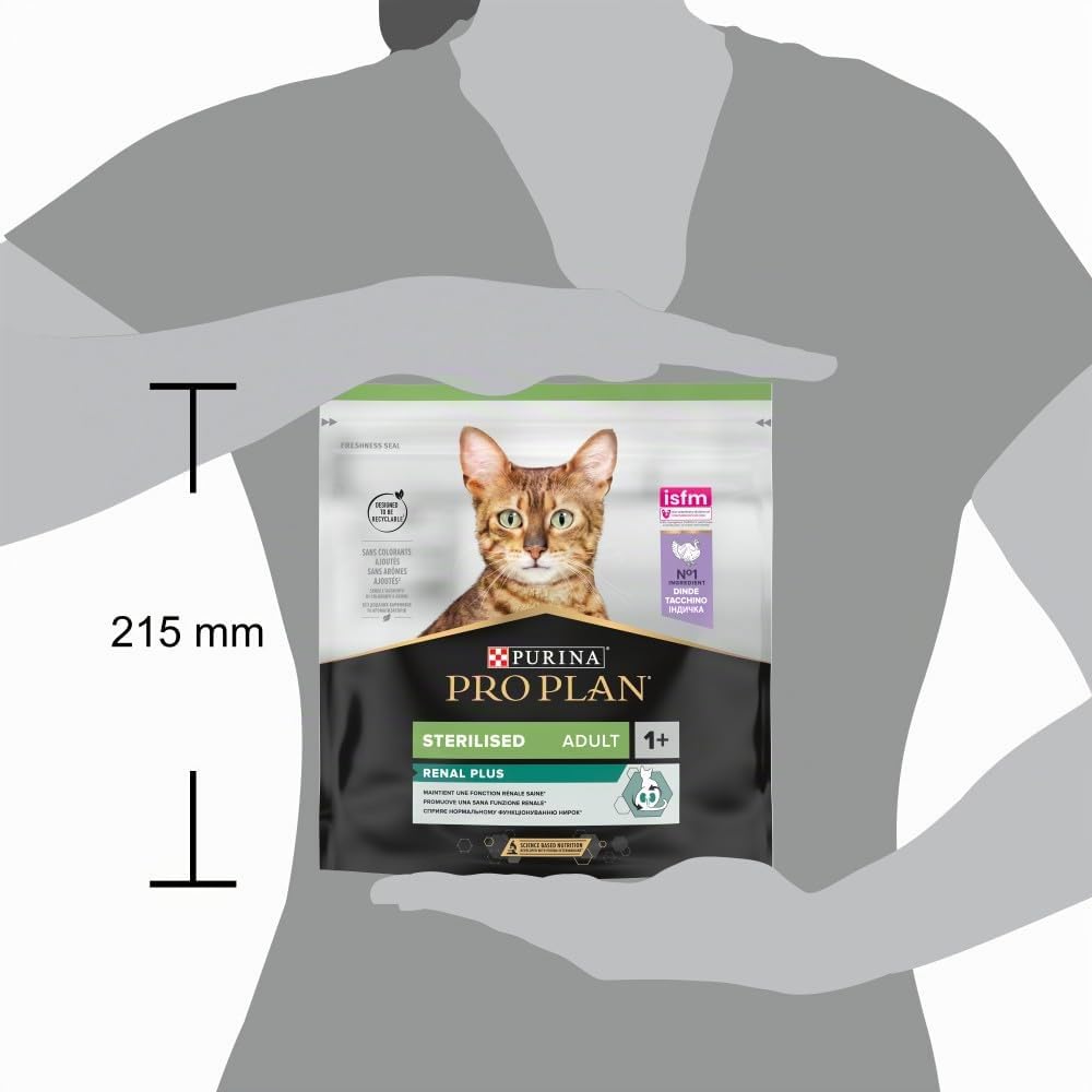 PURINA PRO PLAN | Sterilised Adult 1+ Renal Plus | Riche en Dinde | Croquettes | Chat | Sac de 400g | Lot de 8