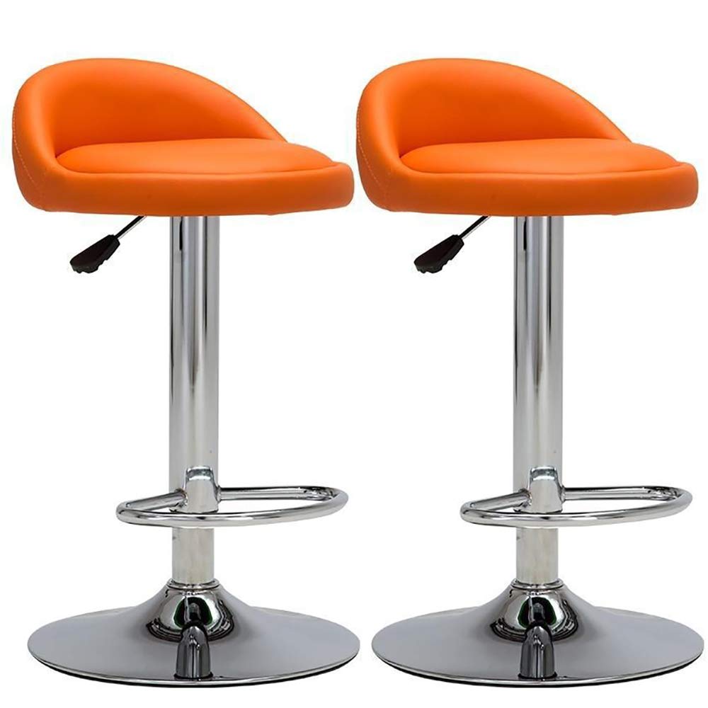 2PCS PU Leather Round Bar Stool with Back Rest Height Adjustable Swivel Pub Chair Home Kitchen Bar stools Backless Stool with Footrest (A-Orange, 60~80cm)