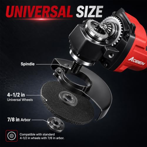 Image of AOBEN 21V Cordless Angle Grinder 4-1 /2 Inch, 6-Speed Power Brushless Cut Off Tool Kit, Lock-On Switch, with 2x4.0Ah Battery & Charger, for Metal Cutting, Grinding, Polishing