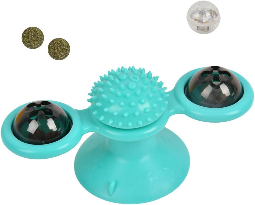 “N/A” Windmill Cat Toy Turntable Teasing Pet with Led Flash light and Catnip Ball,Windmill Turntable Teasing Cat Toy Interactive Teasing Cat Toy,Scratching Tickle Pet Accessories for Cat Kitty Kitten