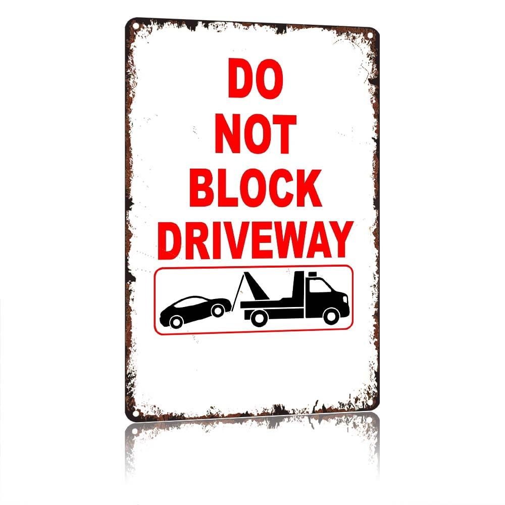 peiyeety DoBlock Driveway Warning Sign, 12X8in Vintage Aluminum Metal Tin Sign, Rustproof Waterproof Wall Decorative Warning Sign For Private Driveways, Outdoor Garage Parking Entrance Reminder Decor