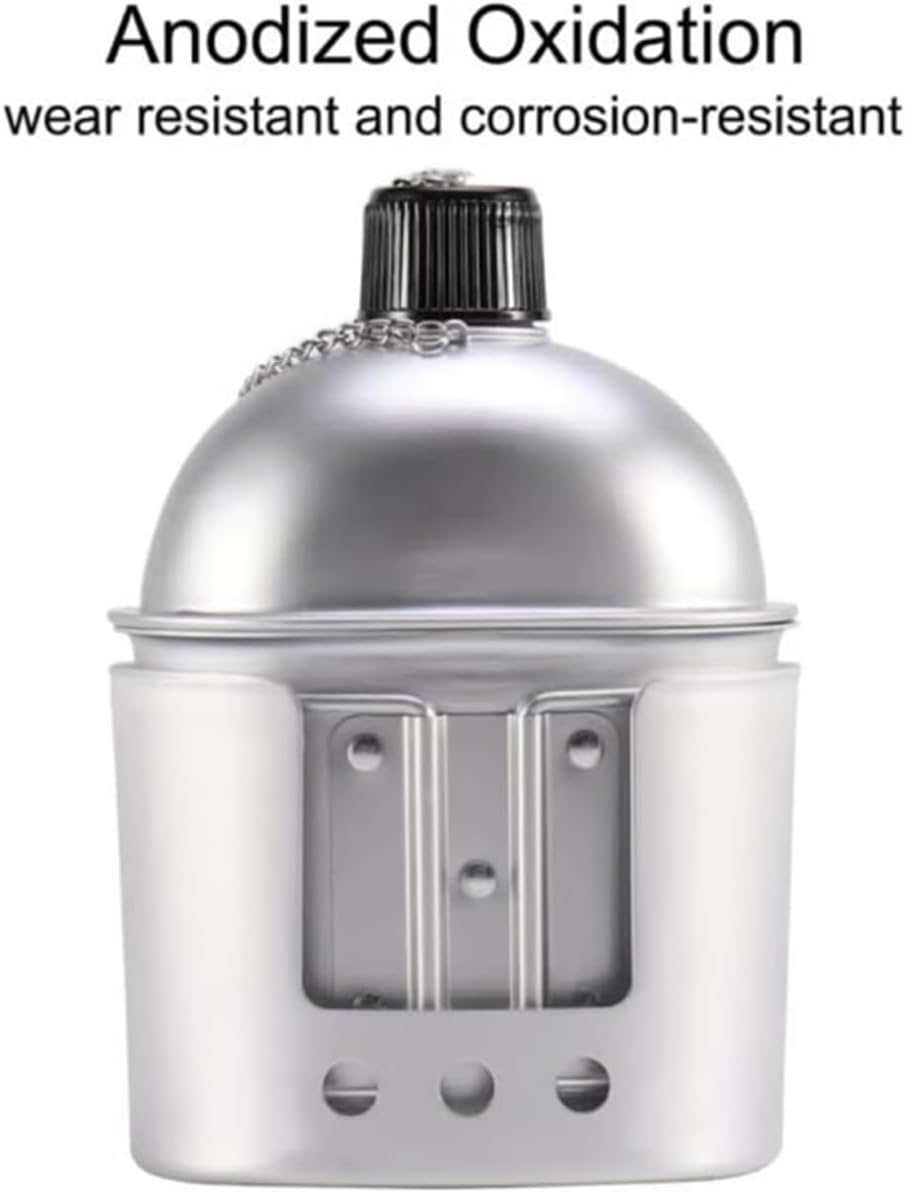 Canteen Cup Stove Pouch Kit,Multi-Functional Water Bottle,Military Canteen with Cup,Portable Aluminum Cookware Kit,for Outdoor Camping,Survival,Hiking,Backpacking