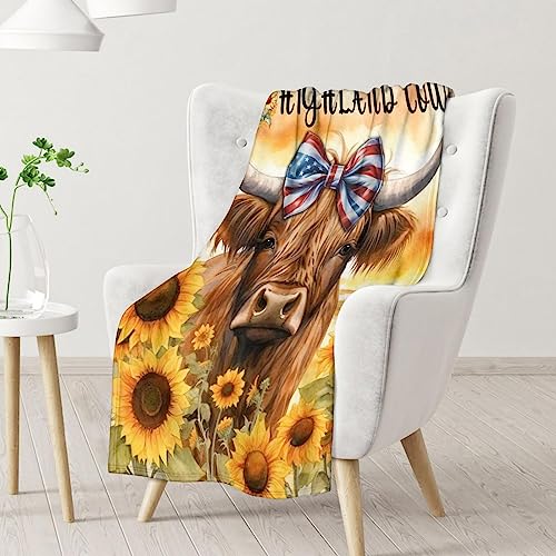Mercuryelf Highland Cow Throw Blanket - Soft, Fuzzy & Warm - 50x60 Inches Flannel Blankets for Living Room, Sofa - Colorful Rustic Throws Gift for Teens