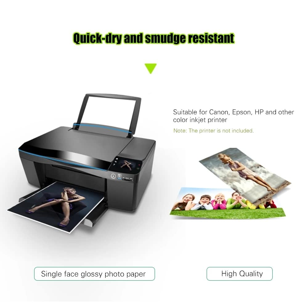 100 fogli di carta fotografica da 200 g/m², impermeabile, resistente all'acqua, finitura lucida, superficie ad asciugatura rapida, per stampanti a getto d'inchiostro a colori