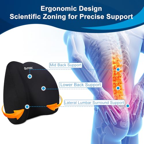 image for QUTOOL Lumbar Support Pillow for Office Chair, Memory Foam Low Back Su
