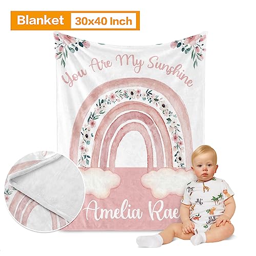 Duckbe Personalized Girl Crib Bedding Set for Infant Baby: Custom Name Nursery Decor Flower Rainbow Pink Baby Blanket Fitted Crib Sheet Changing Pad Cover 3 Pcs(Fixed Size)