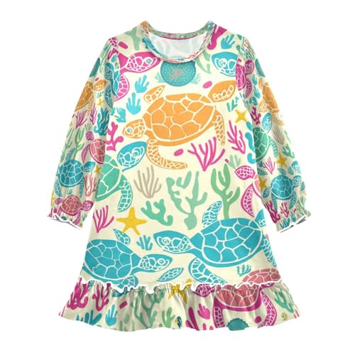 Bolaz Nightgowns Sleepwear Lightweight Nightdress Soft Pajamas Dress Yellow Pink Turtles for 3-10 Years
