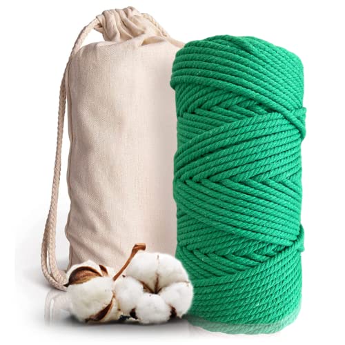 Hilo Macramé 100% de Algodón Natural - Rollo de 100m con hilo de 5mm de Diámetro con Bolsa de Tela para el Almacenamiento...