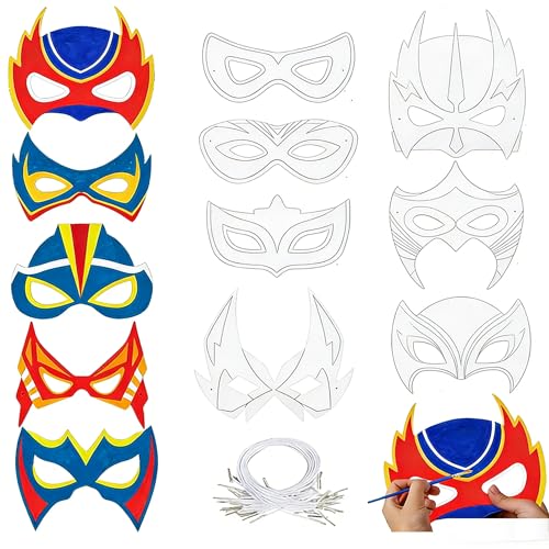 Masque a Colorier pour Enfant fête d'enfants, 12 pièces masques colorés de super-héros DIY Créez votre propre masque Masques a Peindre Bricolage cosplay...