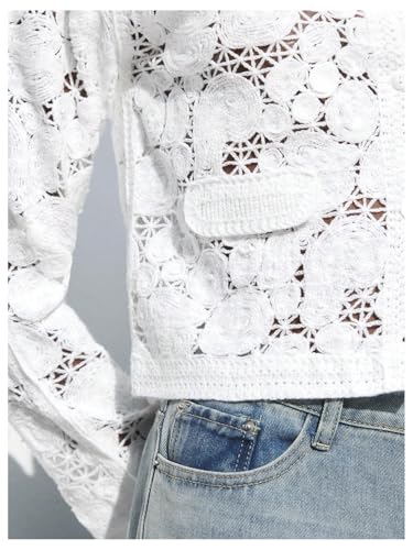 SHENHE Women's Hollow Out Crochet Knit Lace Cardigan Button Down Crewneck Lightweight Sweater3