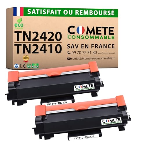 COMETE, Marca Francesa - TN2420 - 2 Cartuchos de Tóners Compatibles con Brother TN 2420 / TN 2410 para Impresoras Brother MFC-L2710DW MFC-L2710DN MFC-L2730DW MFC-L2750DW HL-L2375DW - 2 Negro