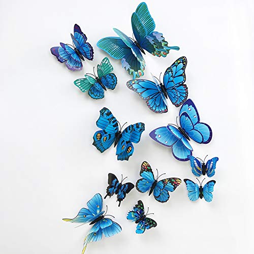 24 pcs Pegatinas de Mariposas 3D Azules Decorativas miniatura 3