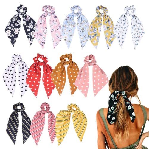Accesorios, Video On Demand 12 Pcs Coleteros para el Pelo, Elástico Bandas para Peinar el Cabello de Gasa, Scrunchies para Cabello con Estampado de Floral, Accesorios de Ligas para...