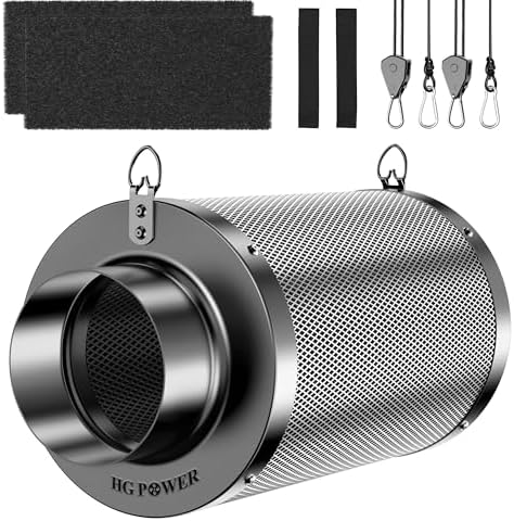 HG Power Aktivkohlefilter 100mm, Länge 250mm – 38mm Premium Australische Virgin-Aktivkohle, Geruchskontrolle für Grow-Zelt, Hydrokultur & Rohrventilator, inkl. 2 Vorfilter & Revers