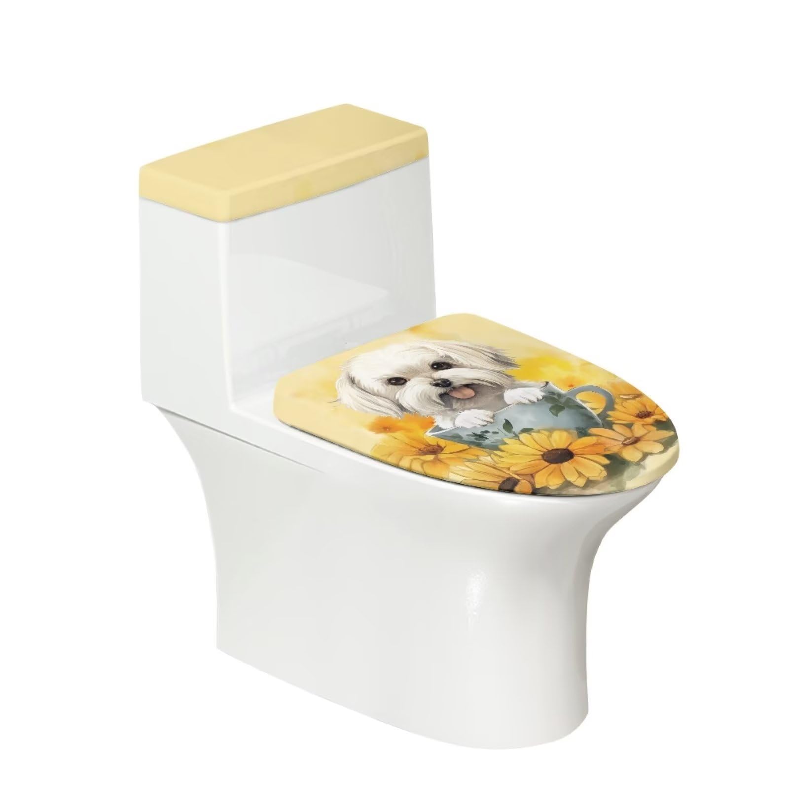 Dolyues Cute Dog Print Toilet Seat Lid Cover Toilet Tank Lid Cover for Bathroom Set of 2Pcs Sunflower Decorative Cover Toilet Lid & Tank Covers Stretch Dust Covers