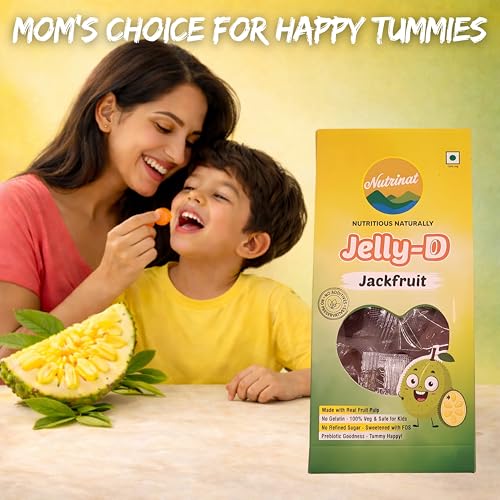Image of Nutrinat Jelly D Jackfruit - Fruit Jelly Candy (Pack of 2 x 20 Pieces) | No Gelatin, No Refined Sugar | Plant-Based Pectin Toffee | Healthy Fruity Snacks for All