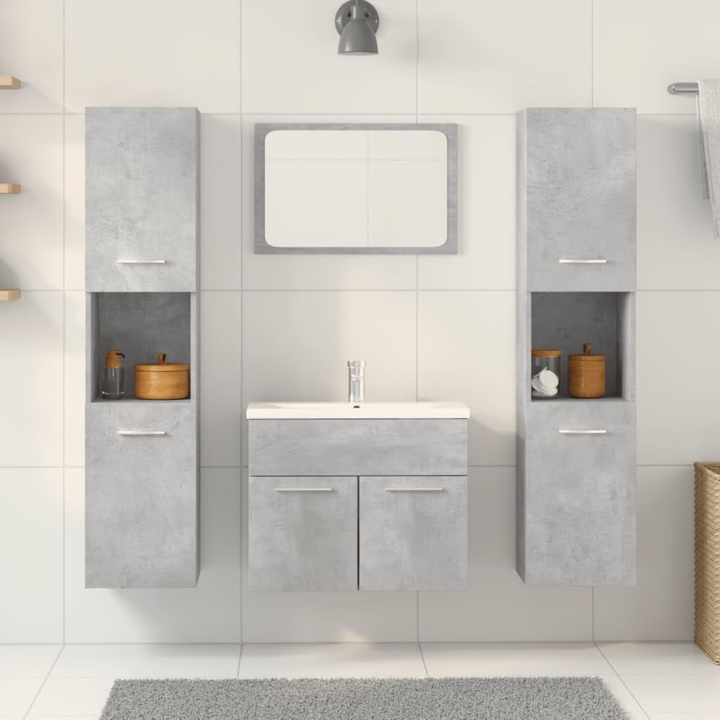 Homgoday Zestaw mebli łazienkowych 4 szt. sklejka betonowa szara szafka łazienkowa kolumna pomocnicza szafka łazienkowa nowoczesny styl 60 x 38,5 x 46 cm + 30 x 30 x 130 cm