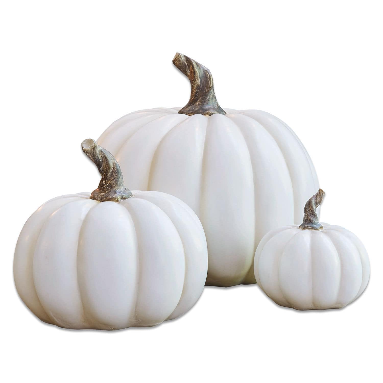 Loberon Kürbis 3er Set Elrik - Weiß - Herbstliche Deko Aus Polyresin