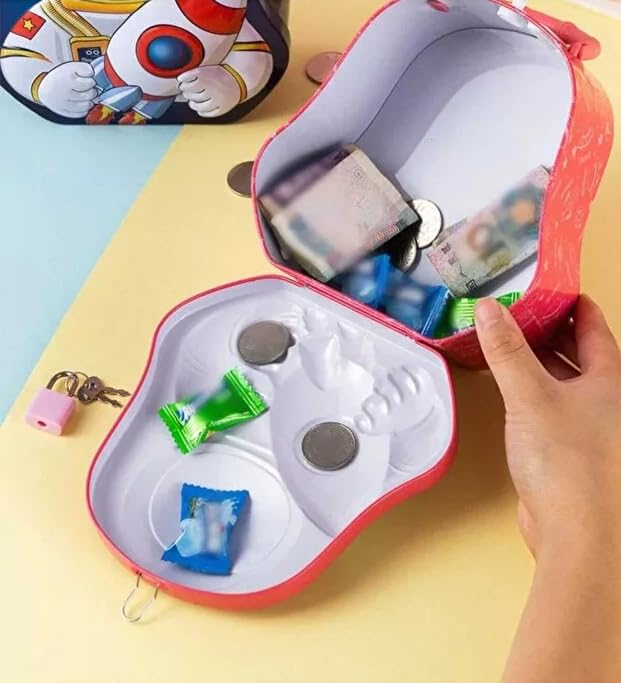Image of Sajani Cute Cartoon Creative Portable Piggy Bank, Money Saving Box with Combination Lock, Mini Coin Bank Gifts for Boys and Girls, Best Return Gifts for Kids (Pack of 1) (Space - Pink)