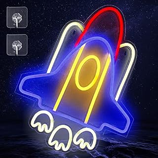 Arrinew Neon Sign, Rocket Shaped Neon Lights, LED Rocket Neon Sign for Wall DecorMan Cave, Party, Bedroom, USB Connected, 12.6''x16.''5