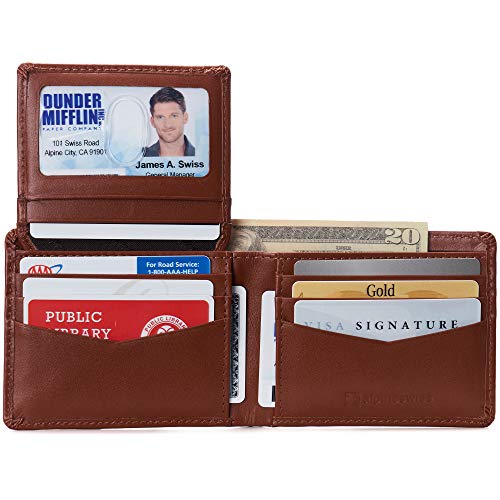 Image of Alpine Swiss Connor Executive Bifold Wallet | Business Passcase for Men | Premium Leather | Dual ID Windows | RFID Blocking | Gift Box Included Smooth Finish Tan