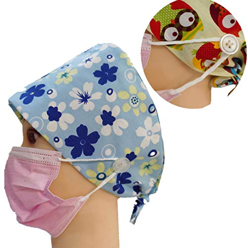 Huuflyty Adjustable Working Caps, Bouffant Hats, Working Caps with Buttons for Women Men Nurse Working Caps for Women (HT02-3colors) - Thumbnail 5
