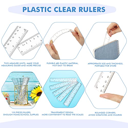 Zonon 500 Pcs 6 Inch Rulers Bulk Clear Plastic Flexible Straight Rulers with Inches and Centimeters First Day of School Gift for Students Back to School Office Supplies by Zonon - Image 5