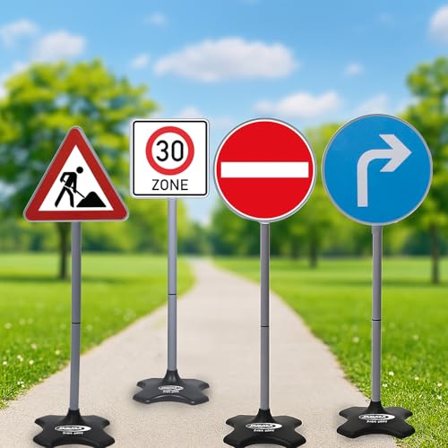 JAMARA 460293 - Traffic-Set-Grand B-5 Verkehrsschilder: 30 Zone, Rechtsabbieger, Einfahrtsverbot, absolutes Halteverbot, Achtung Baustelle, leichte Montage durch Zusammensteckbare Elemente