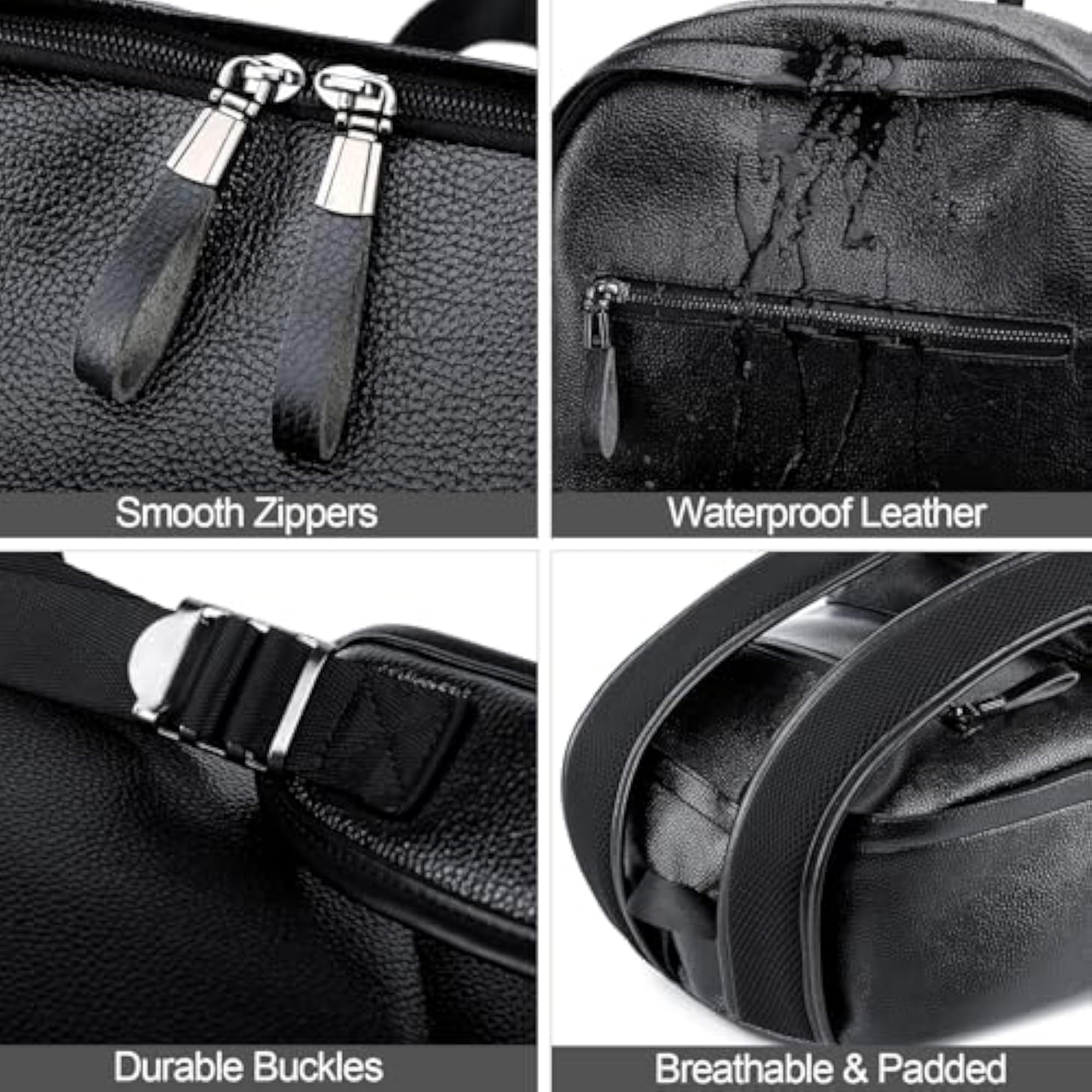Black Leather Laptop Backpack for Men Women