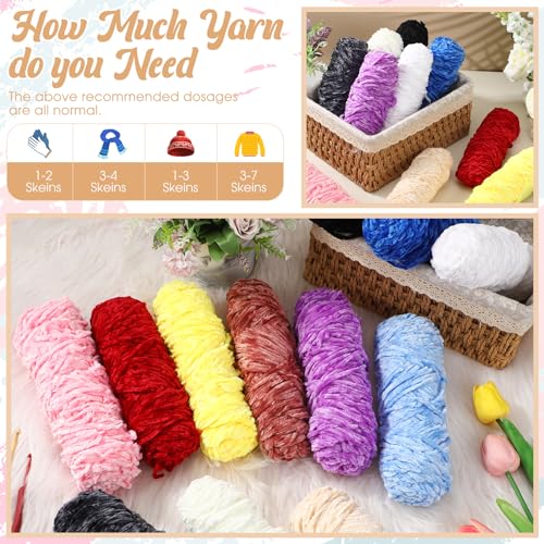 Image of Timgle 12 Pack Chenille Yarn for Crocheting, Soft Velvet Yarn 1312 Yards, 3 mm Thick Fluffy Plush for Hand Knitting Weaving Sweater Shawl Scarf Gloves DIY Craft, 109 Yards Each(Novel Color)