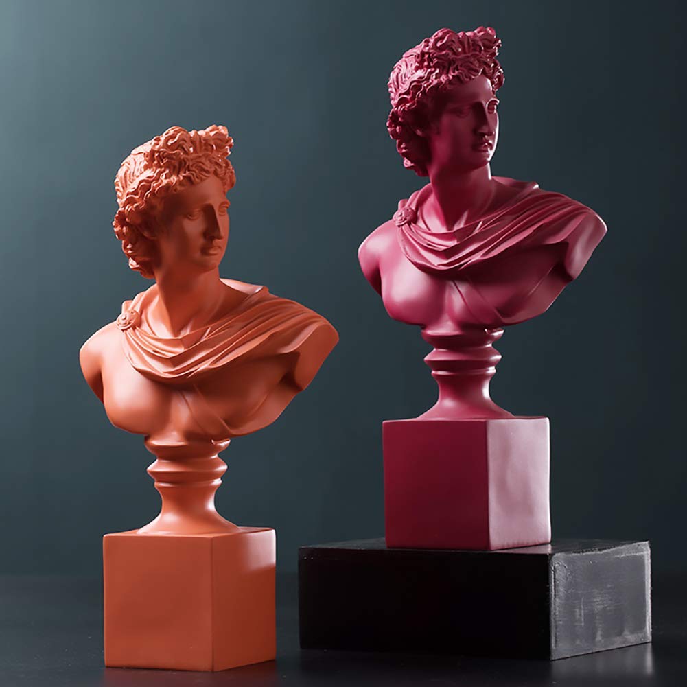Classique résine Art Figure Artisanat Ornements pour la décoration de Bureau à la Maison, Figurine de Statue de tête d'Apollon Grec, Petit Buste Statue Sculpture Rouge 19x14x40cm