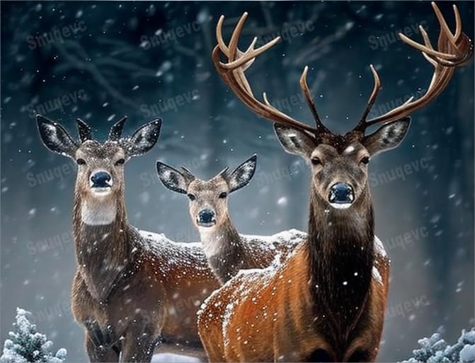 Deer Family in The Snow - Rompecabezas para adultos de 300 piezas, ecológico, rompecabezas de obras de arte único, rompecabezas de piezas grandes,