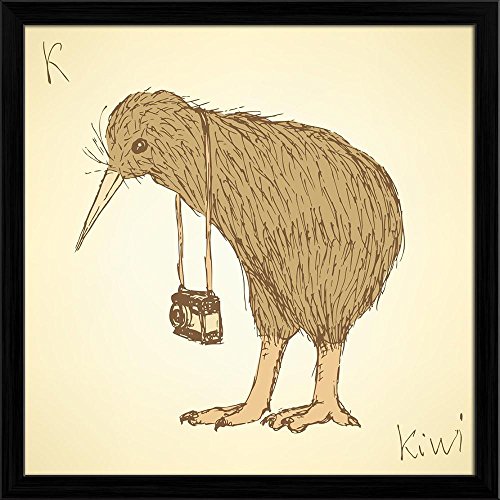 ArtzFolio Fancy Kiwi Bird Canvas Painting Black Wood Frame 24 X 24Inch