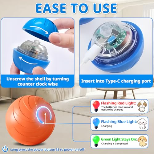 xinrongda 2 Stück Interaktives Hundespielzeug, Interaktiver Spielball für Hunde, Elektrisch Magic Ball, Intelligentes Hundespielzeug mit LED-Lichtern, interaktiver Ballfür Welpen, Klein