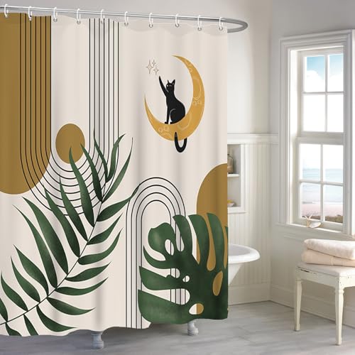 Rideau de douche anti éclaboussures en tissu lavable chat noir - 2