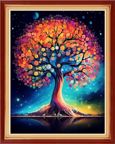 Image of Findvoor Stamped Cross Stitch Kits for Beginner Embroidery Kits for Beginners Adults DIY 11CT Cross Stitch Patterns Needlepoint Kits Crossstitching Kits-Colorful Tree 16x20 inch