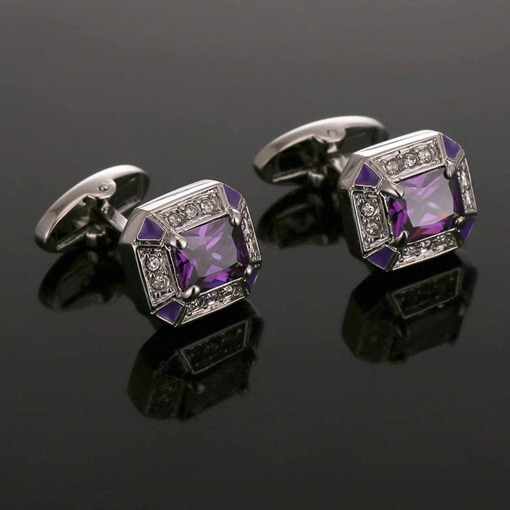 CCBUY Gemelli da Uomo Stile Elegante Gemelli da Polsino Regalo Camicia da Abito da Sposa per Feste Gioielli da Uomo Incollaggio Gemelli in Cristallo Viola Abbigliamento Accessori Moda
