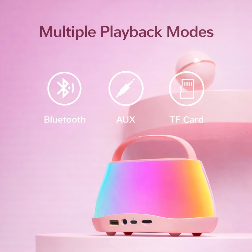 Kids Karaoke Machine with 2 Wireless Microphones, Bluetooth Speaker with Voice Changer & LED Lights, Portable Singing Toy Gift for Boys & Girls Ages 3–12 - Image 4