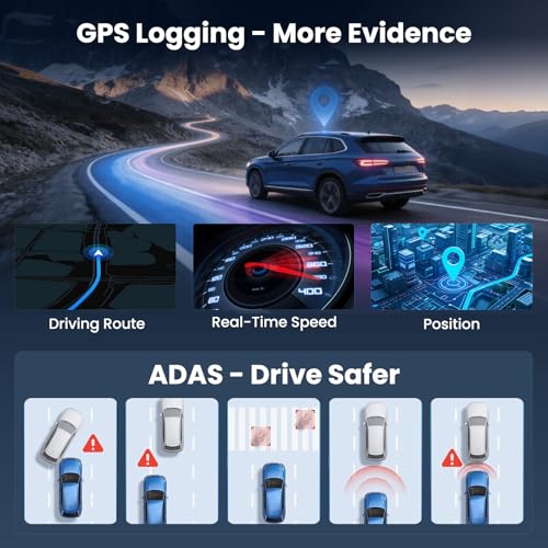 Hikity Dash CAM para Espejo Retrovisor, 4K Delantera y 1080P Trasera con Pantalla Táctil 10,8'', Cámara de Coche con GPS/G-Sensor/Grabación en Bucle/BSD/Visión Nocturna/24h-Monitor de Aparcamiento - imagen 4