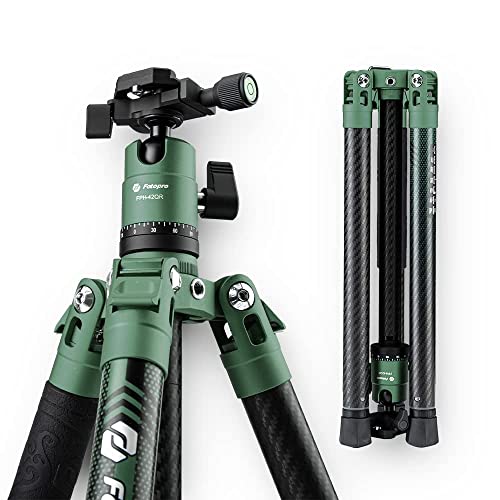 Fotopro 152CMカーボンファイバー三脚360度ボールヘッドクイックリリースプレート付き軽量カメラ三脚旅行三脚折りたたみ高さのみ36CM最大負荷10KGまでX-Aircross 3Cグリーン