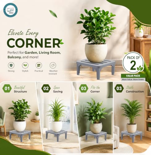 Image of DVI Heavy Duty Grey Plant Stand | Pack of 2 | Strong, Durable, Rust-Proof | Supports Up to 200 Kg | Indoor & Outdoor Use | Pot Stand for Big Size Plants | All Weather Resistant Pot Stand