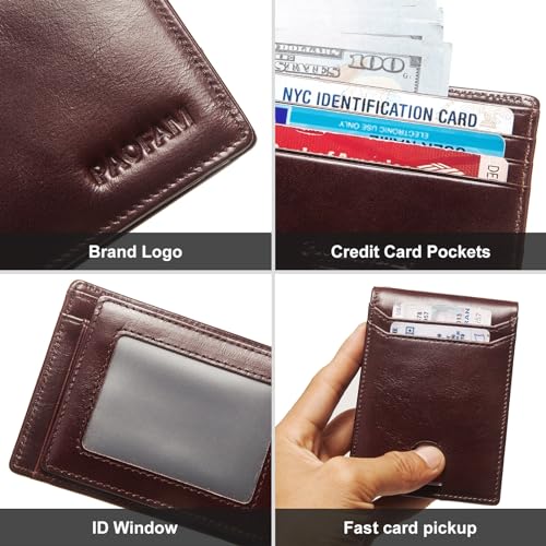 Chain Wallets for Men, Genuine Leather Purse RFID Blocking Bifold Wallet with Wallet Chain, Pickpocket Proof Slim Chain Wallet for Men (Coffee)3