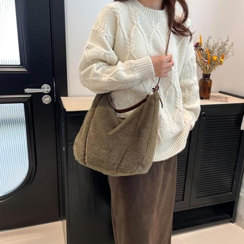 Fluffy Tote Bag, Winter Fuzzy Purses for Women Faux Fur Bag Soft Furry Shoulder Bag2