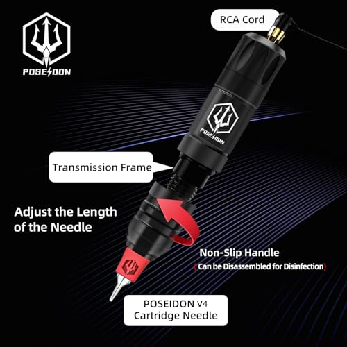 POSEIDON Tattoo Gun Kit - Wireless Tattoo Pen Kit Tattoo Kit with 2Pcs Tattoo Battery and 20 Pcs Tattoo Cartridge Needles, Complete Tattoo Machine kit Tattoo Supplies for Beginners